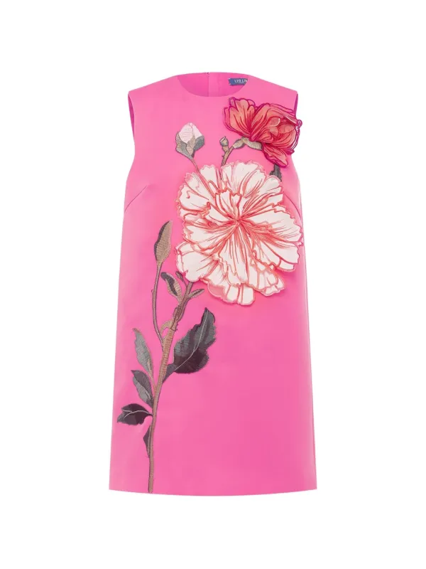 Leo Lin Yvonne Floral-appliqué Mini Dress in Pink
