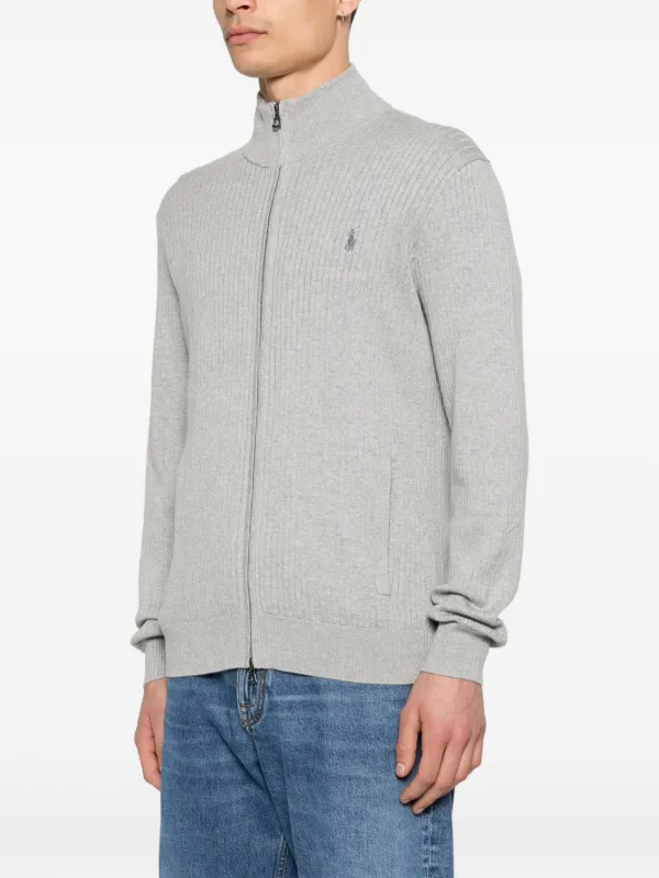 Polo Ralph Lauren ribbed-knit zip-up Cardigan | Grey | FARFETCH AO