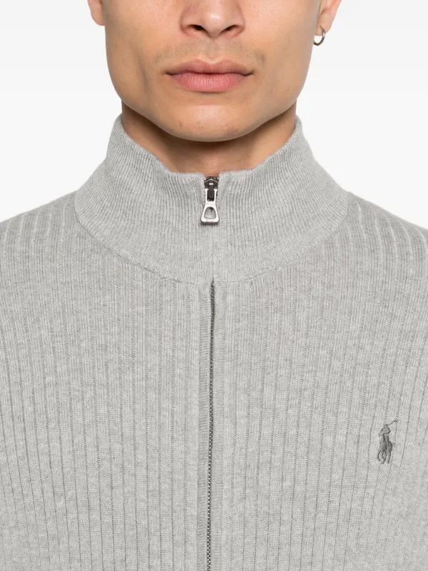 Polo Ralph Lauren ribbed-knit zip-up Cardigan | Grey | FARFETCH AO