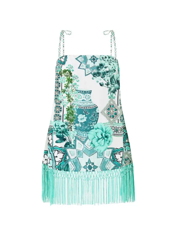 Camilla Fringed-hem Strappy Top in White