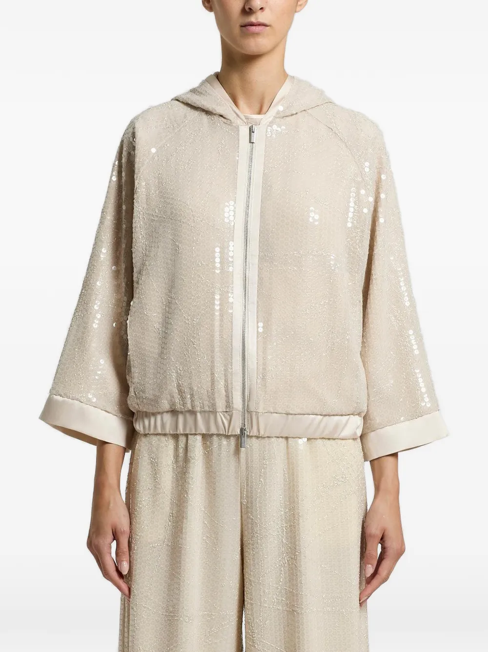  Peserico Sequin-embellishment Zip-fastening Jacket - Neutrals 