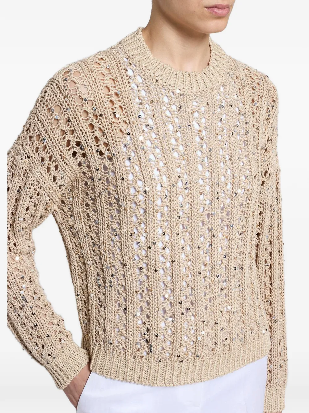 Peserico Trui met pailletten en ronde hals Beige