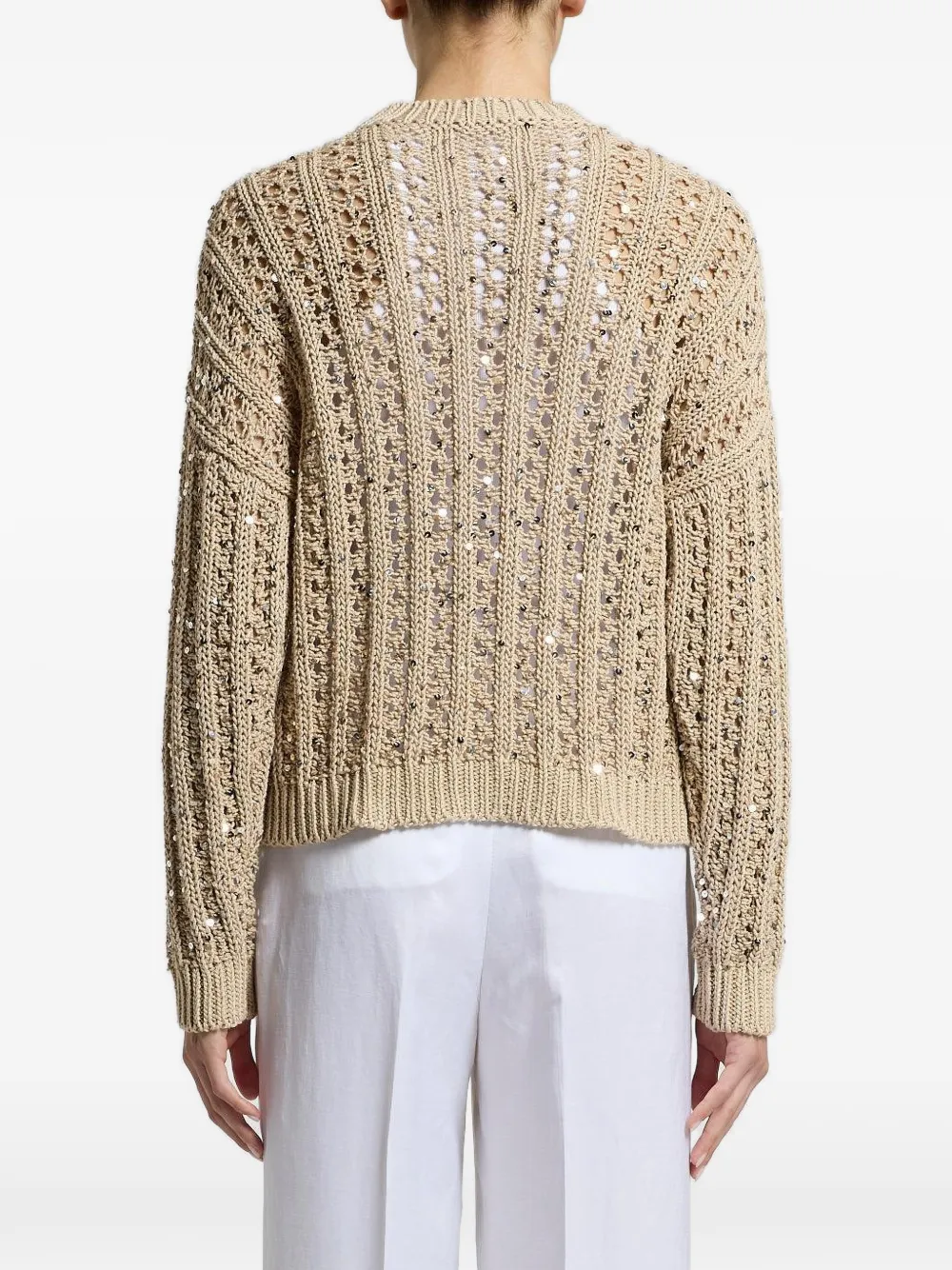  Peserico Sequin-embellishment Round-neck Sweater - Neutrals 