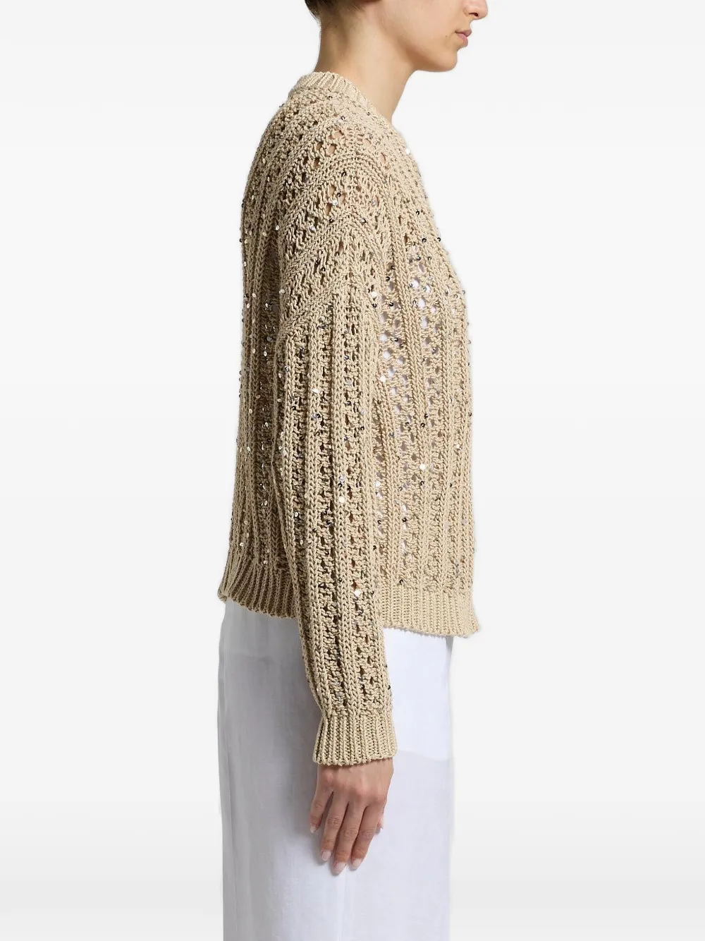  Peserico Sequin-embellishment Round-neck Sweater - Neutrals 