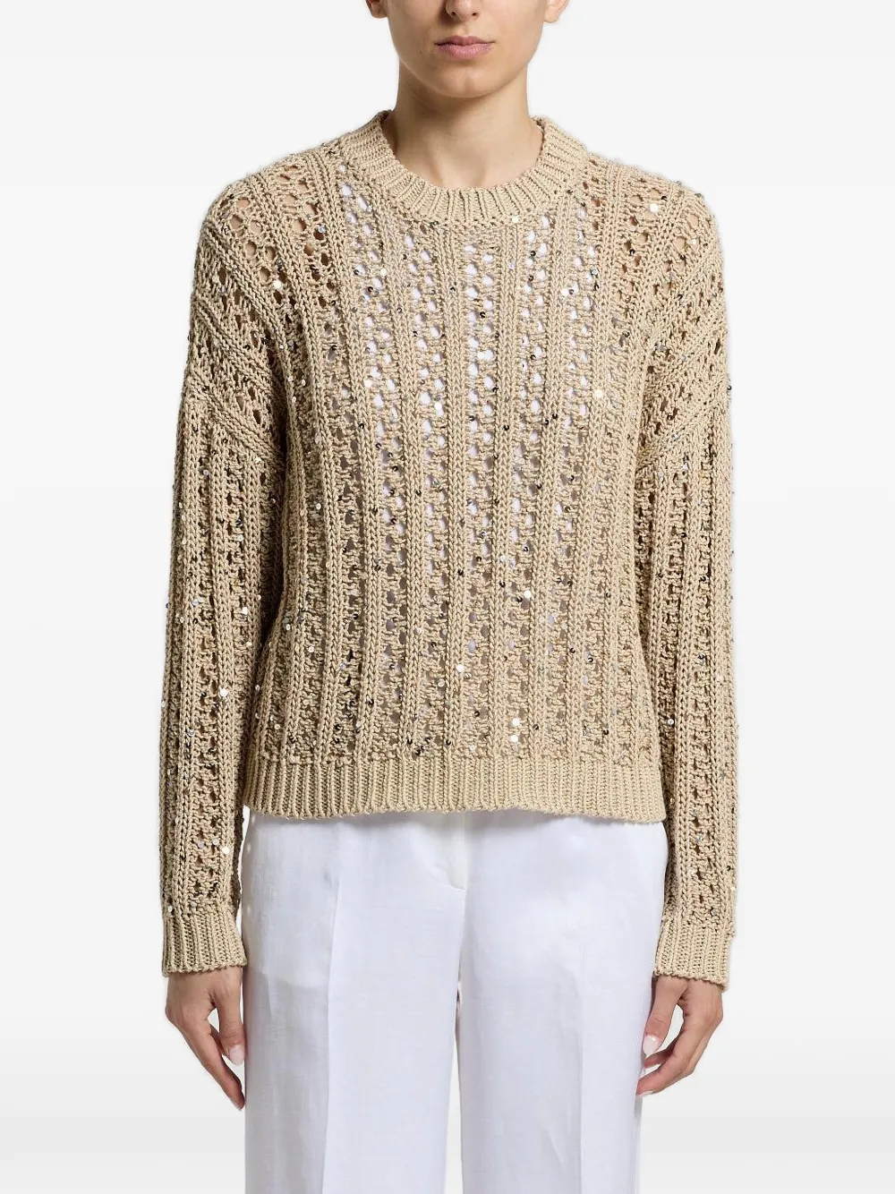 Peserico sequin-embellishment round-neck sweater - Toni neutri