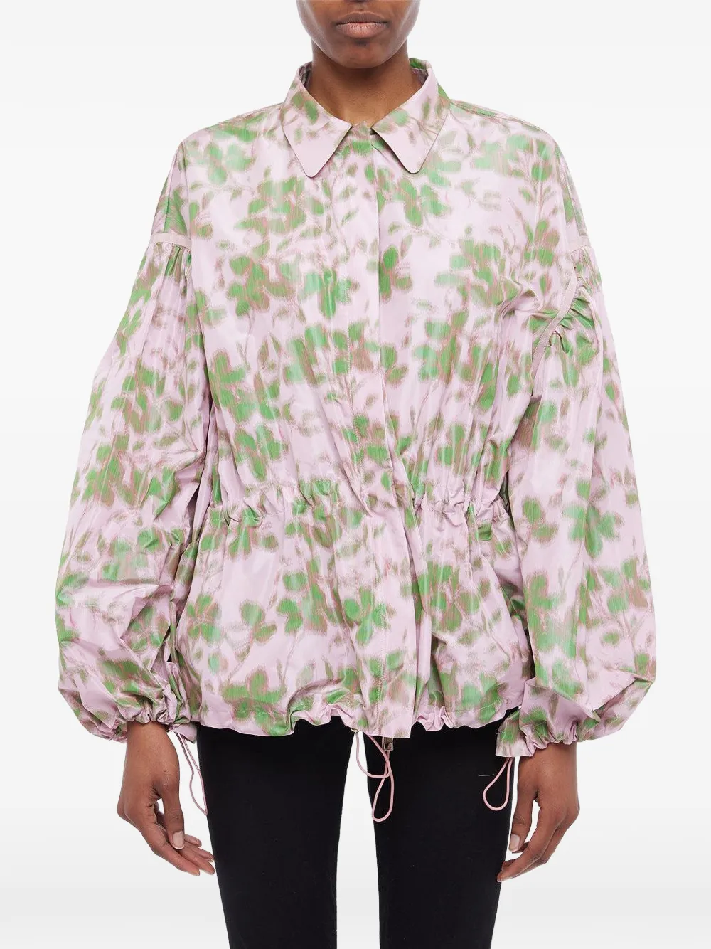 Floral-Pattern Drawstring Jacket