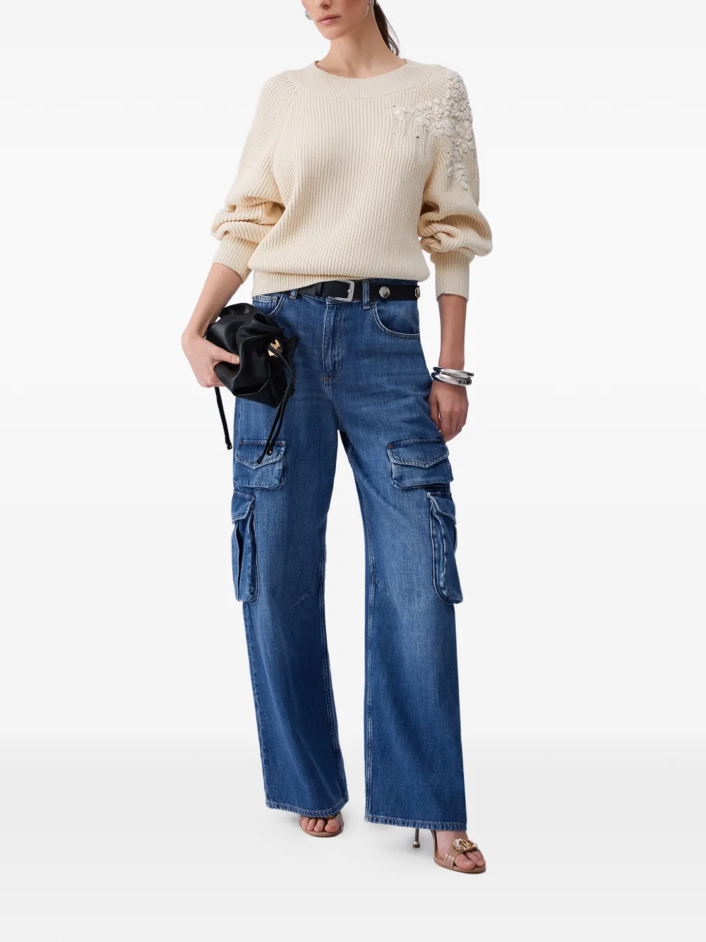  Liu Jo Raffia Embroidery Sweater - Neutrals 