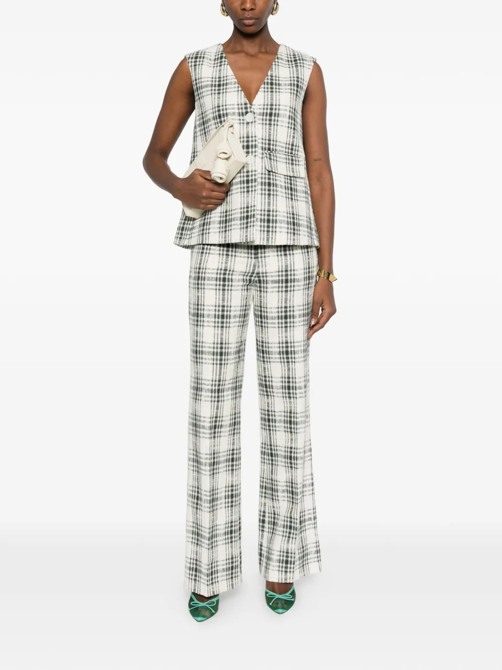  Imroska Check-pattern Buttoned Gilet - Neutrals 