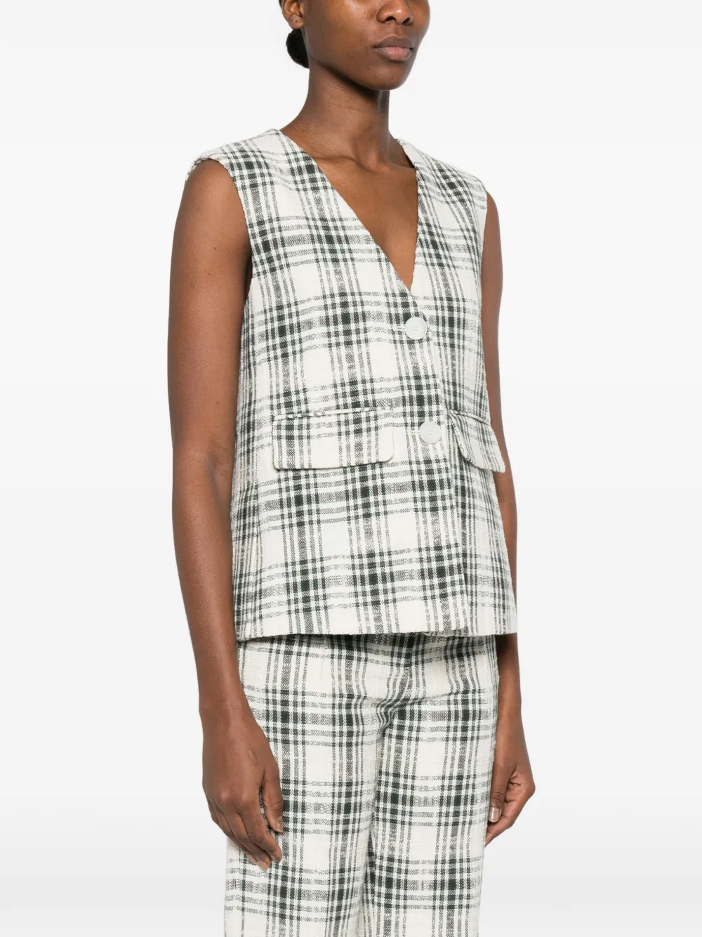  Imroska Check-pattern Buttoned Gilet - Neutrals 