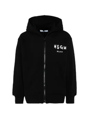 MSGM エムエスジーエム キッズ ロゴブラックパーカー14A MSGM KIDS パーカー 「NEW」フードロゴ ジップアップパーカー キッズ