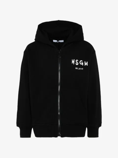 MSGM Kids logo zip hooded sweatshirt