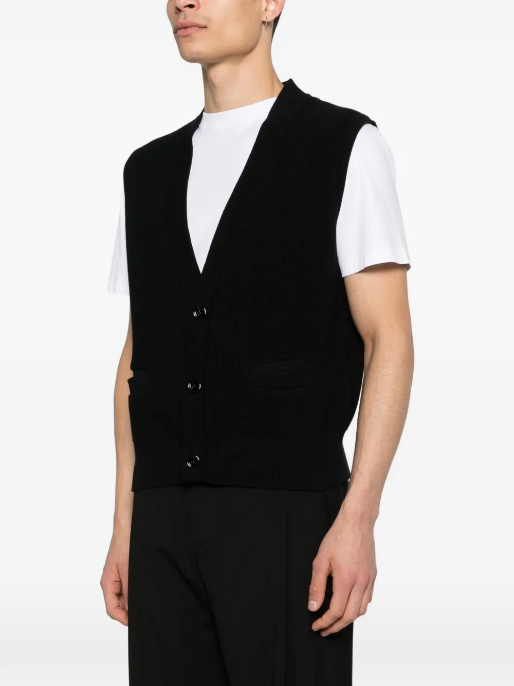 Lardini Mouwloos vest met V-hals en knopen Zwart