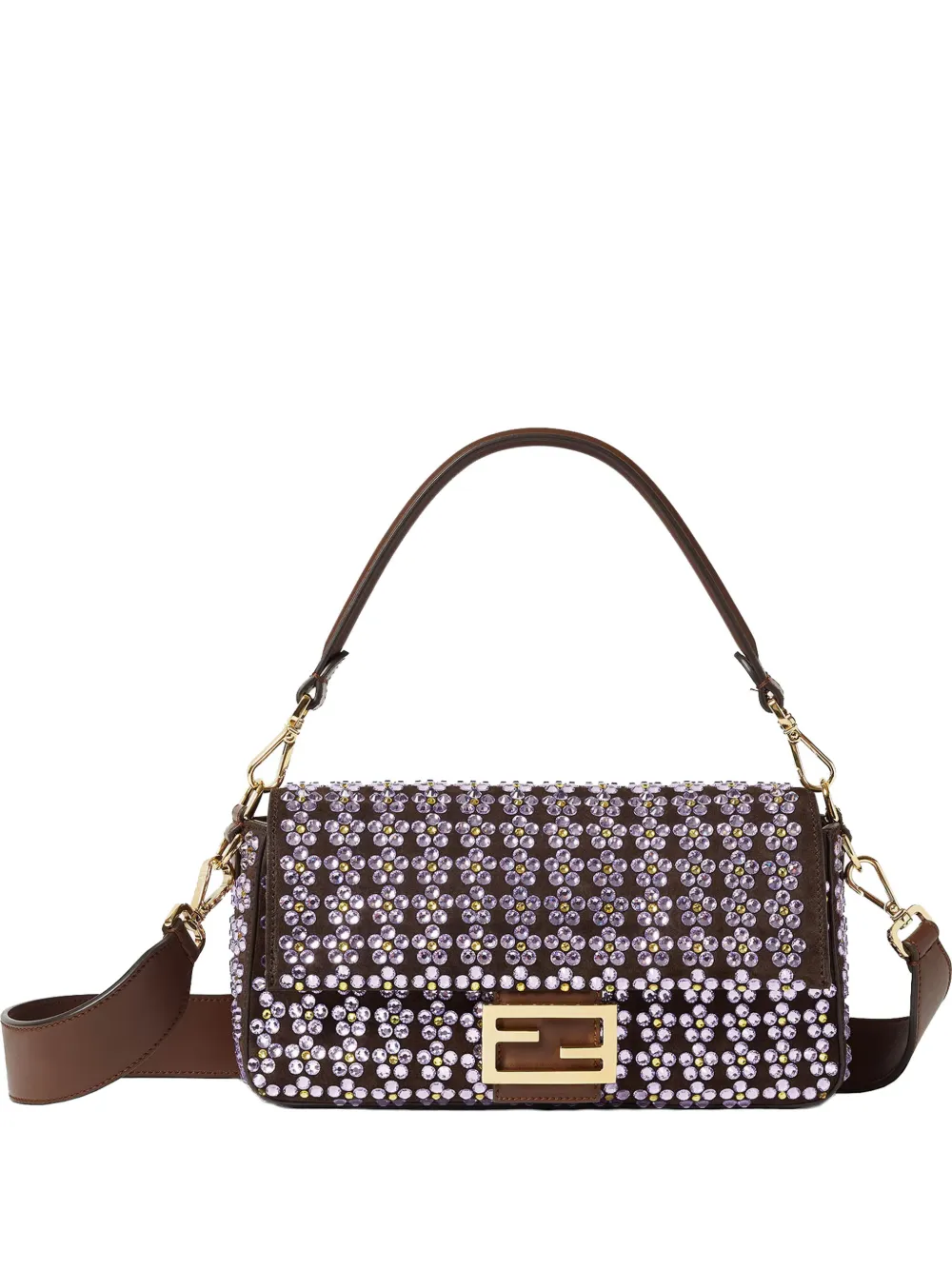 FENDI medium Baguette crystals-embellished shoulder bag - Marrone