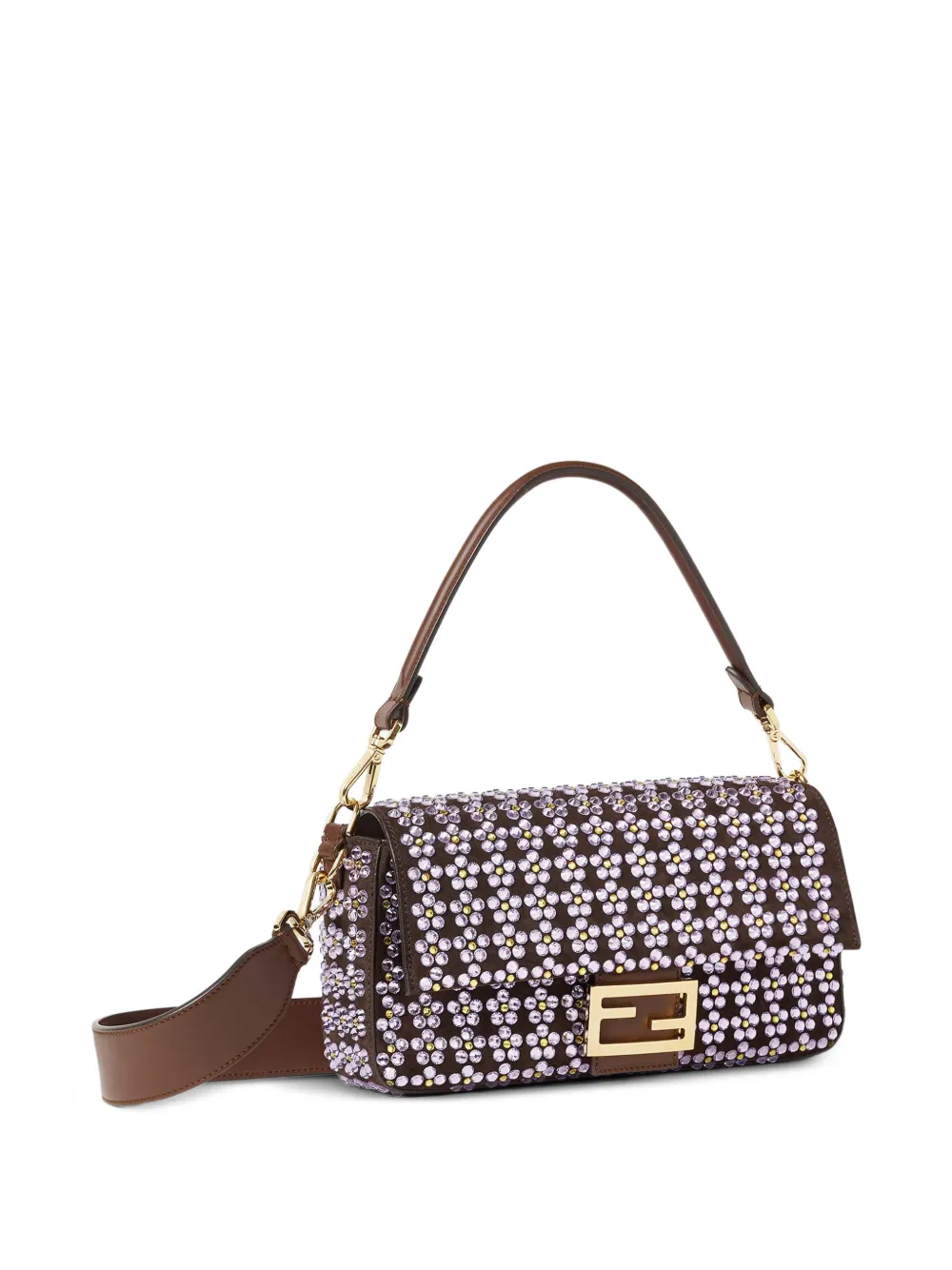 Fendi Medium Baguette Crystals-embellished Shoulder Bag - Brown 
