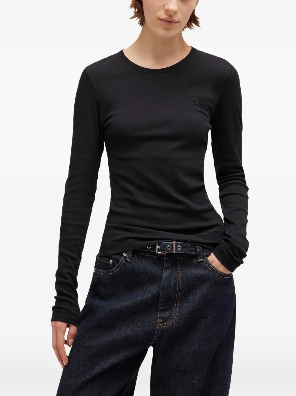 GANNI T-shirt met ronde hals Zwart