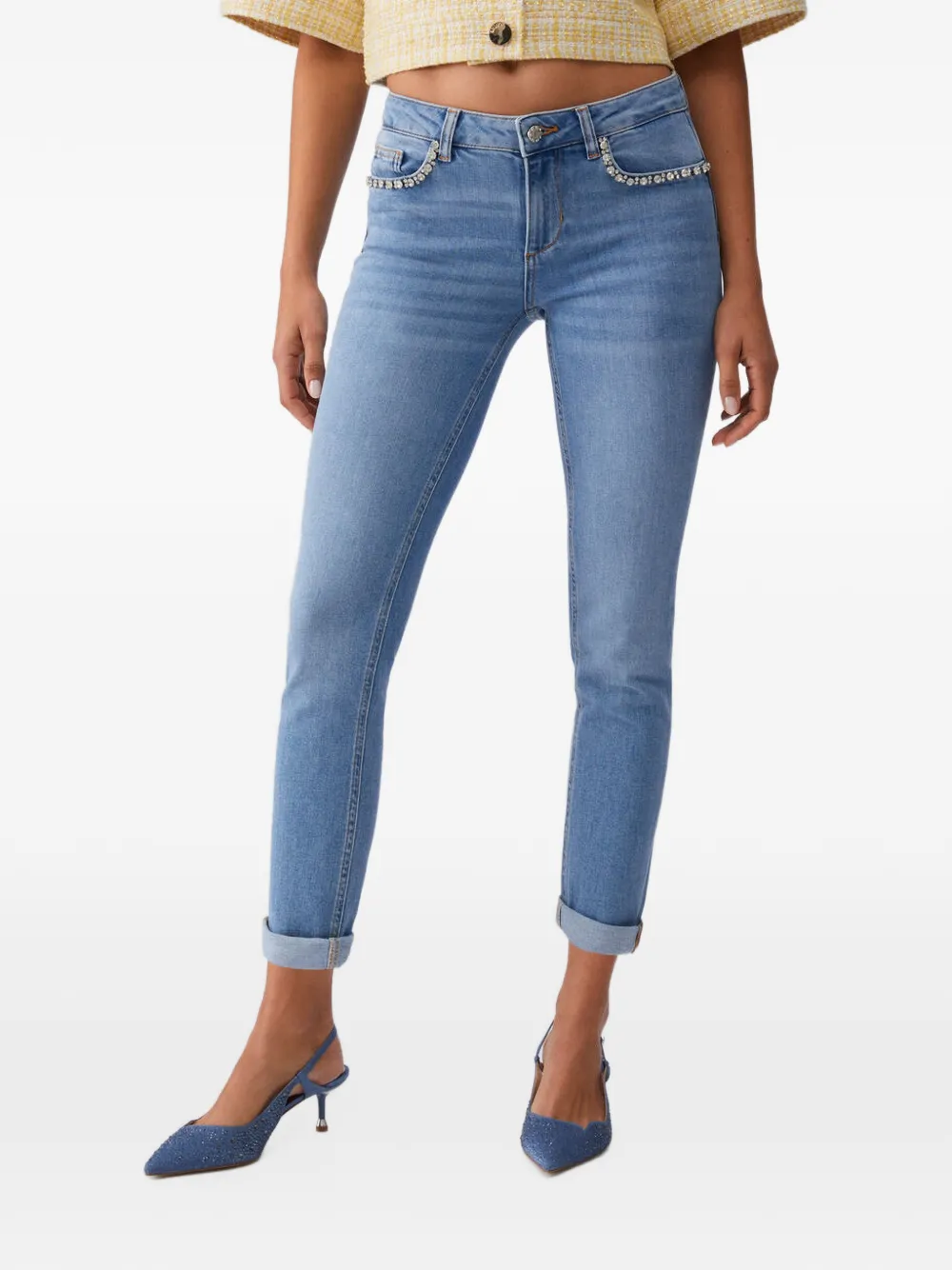 LIU JO Skinny jeans verfraaid met kristallen Blauw