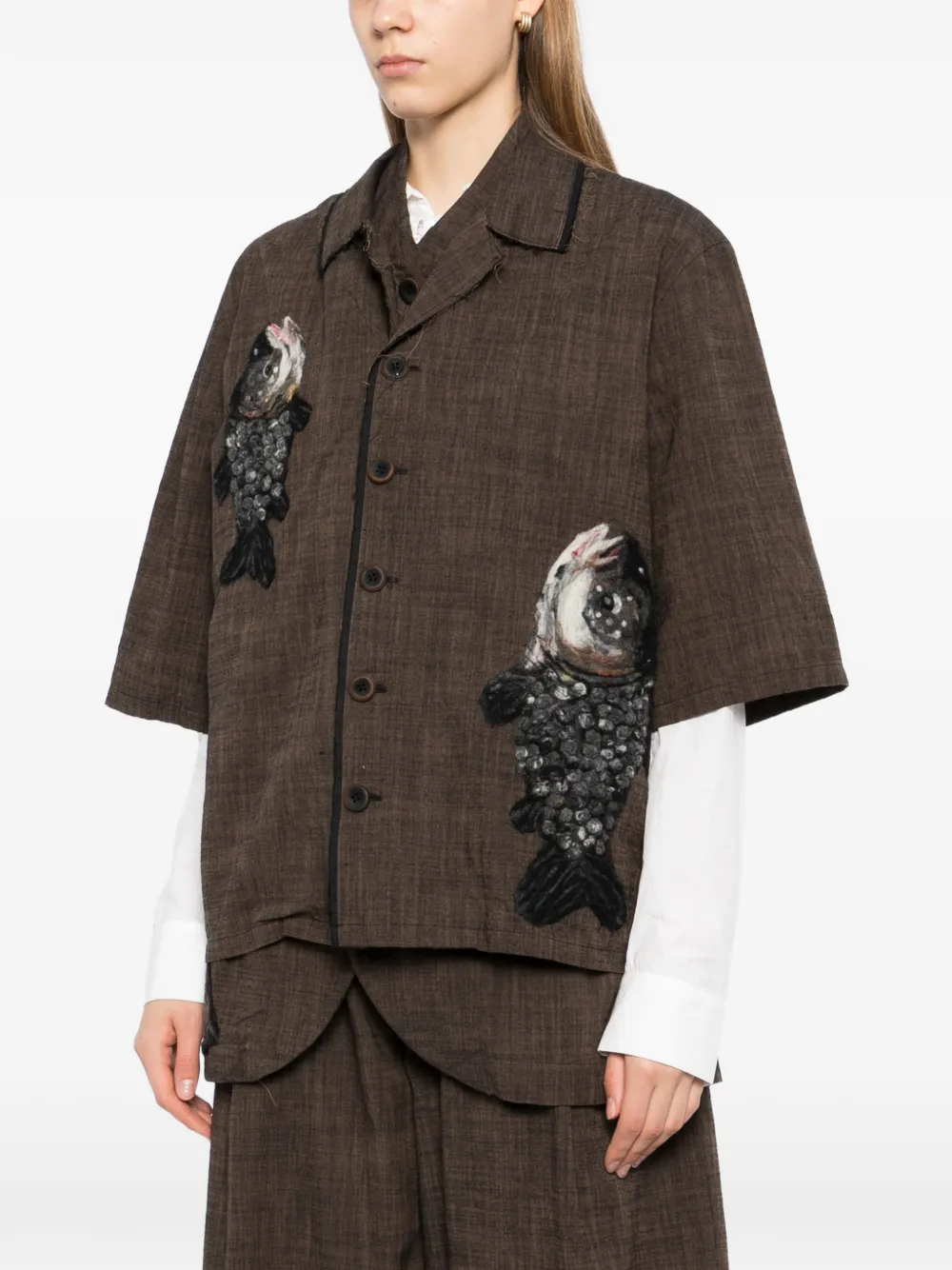  Gg In Red Appliqué Shirt - Brown 