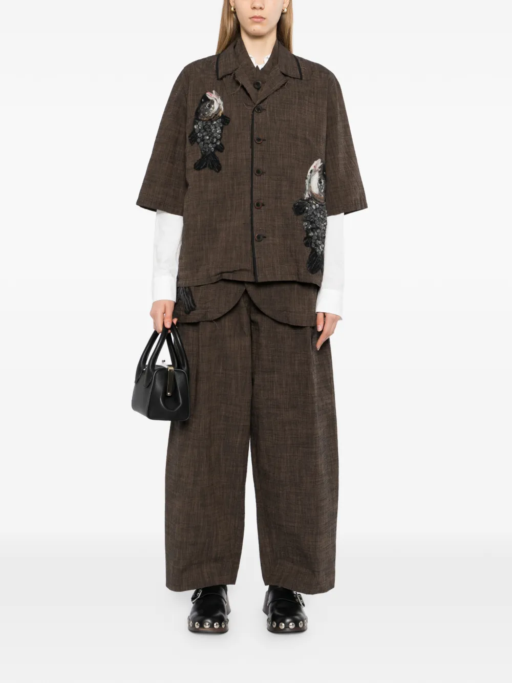  Gg In Red Appliqué Shirt - Brown 