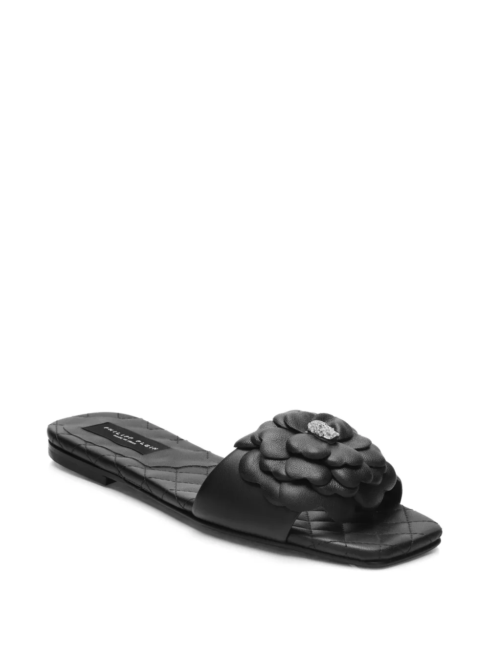 Philipp Plein Leren sandalen met bloemen Zwart