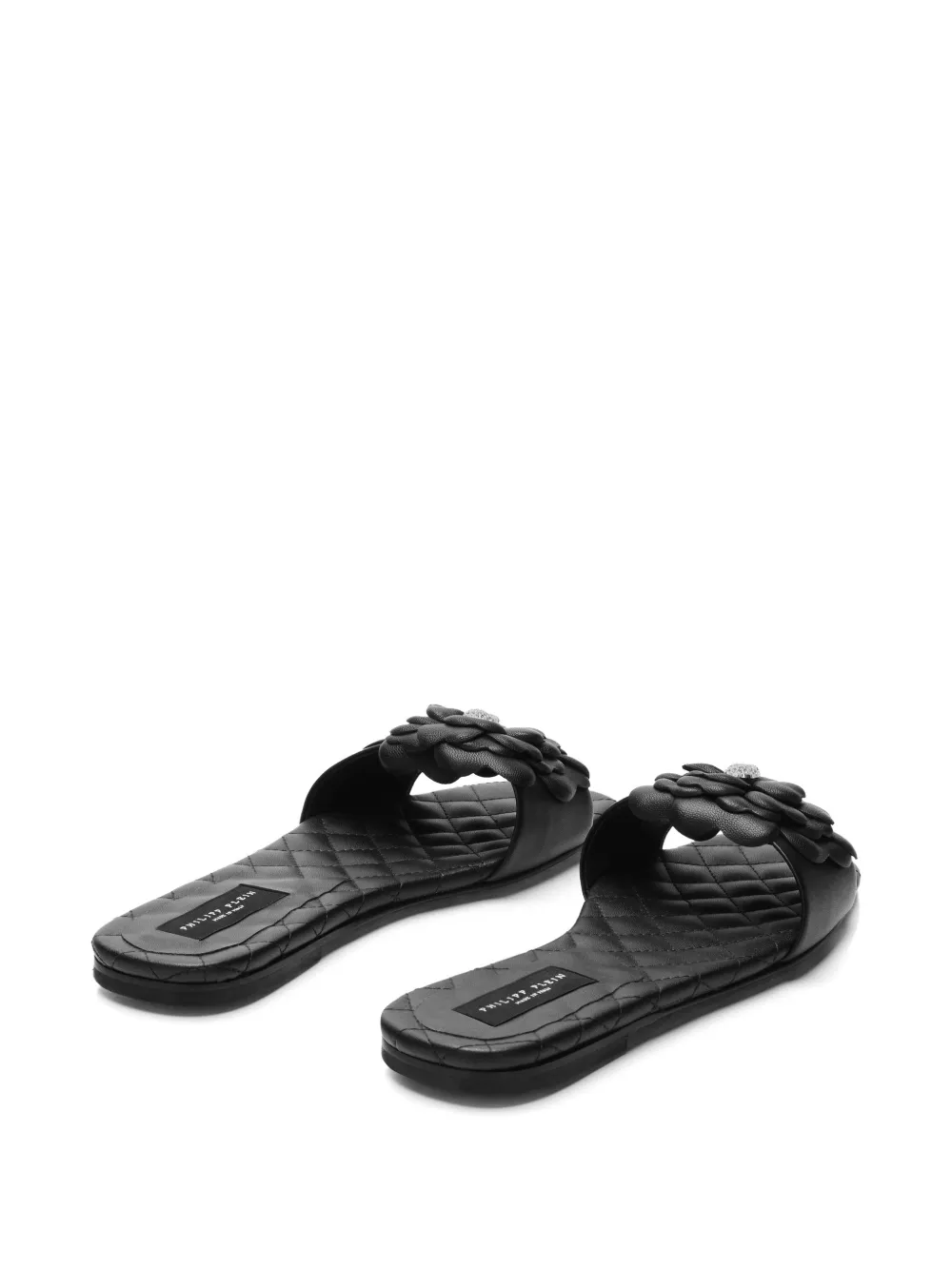 Philipp Plein Leren sandalen met bloemen Zwart