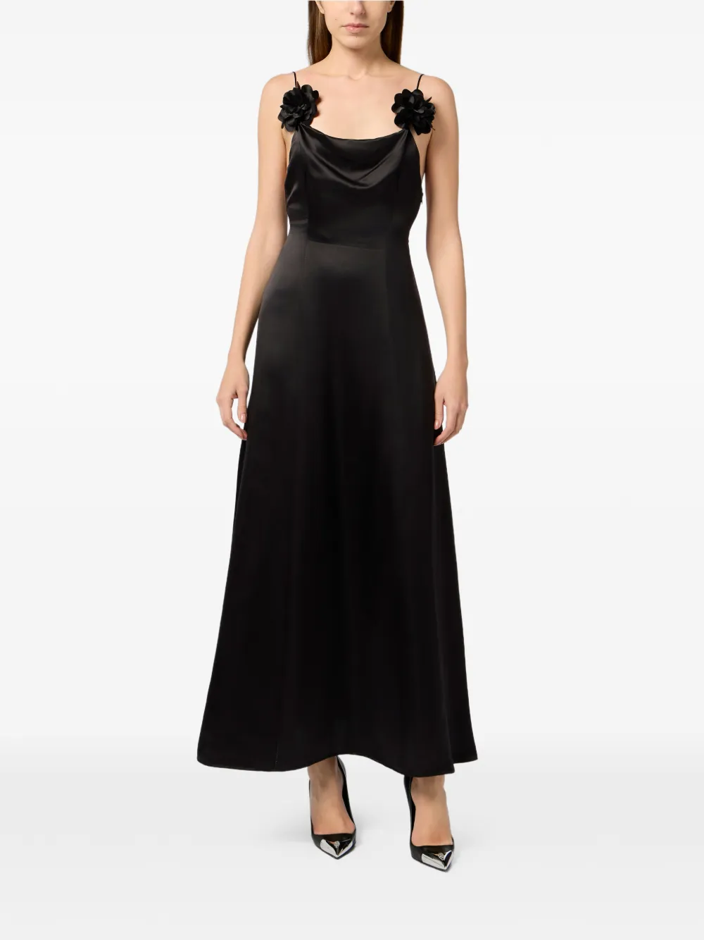 Philipp Plein Maxi-jurk met rozen Zwart