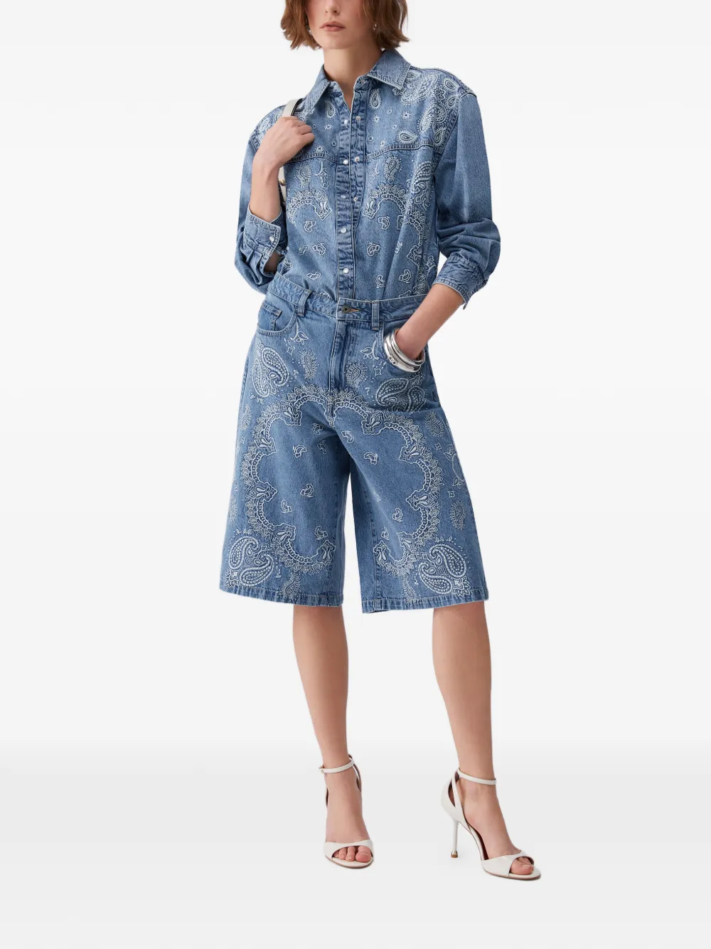  Liu Jo Embroidery Stone-wash Shorts - Blue 