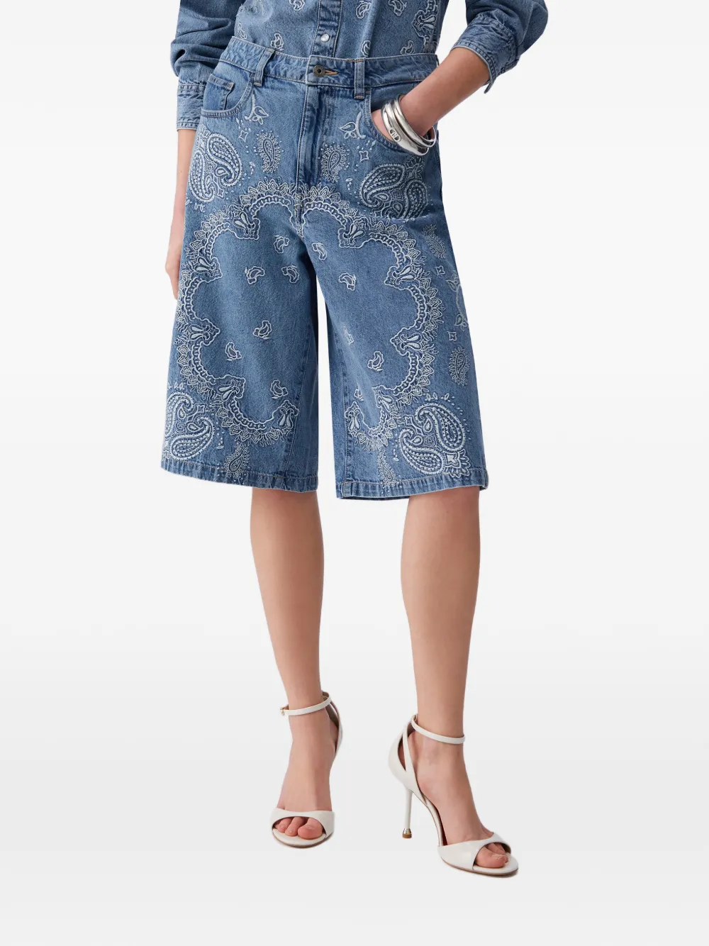  Liu Jo Embroidery Stone-wash Shorts - Blue 