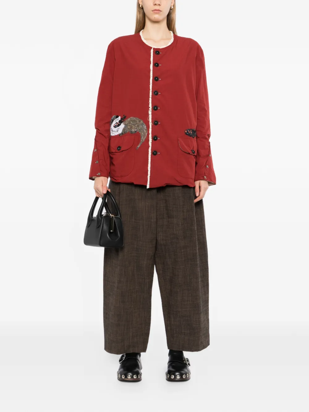  Gg In Red Appliqué Buttoned Jacket 