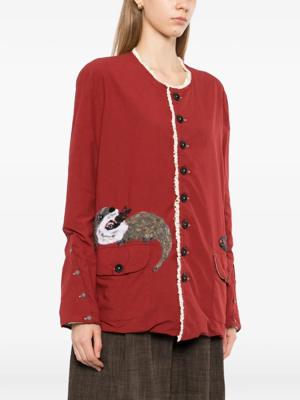  Gg In Red Appliqué Buttoned Jacket 