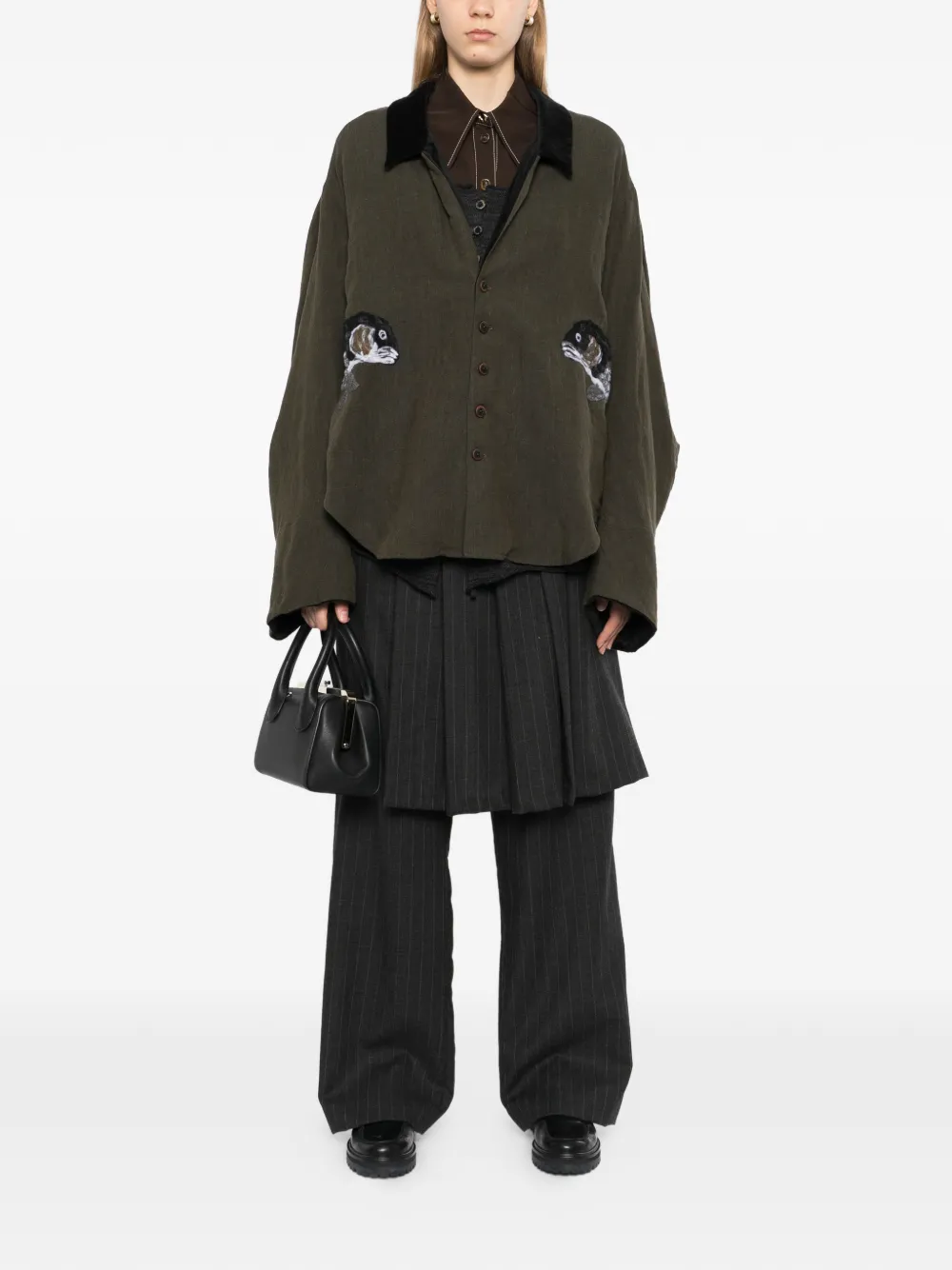  Gg In Red Applique Button Jacket - Green 