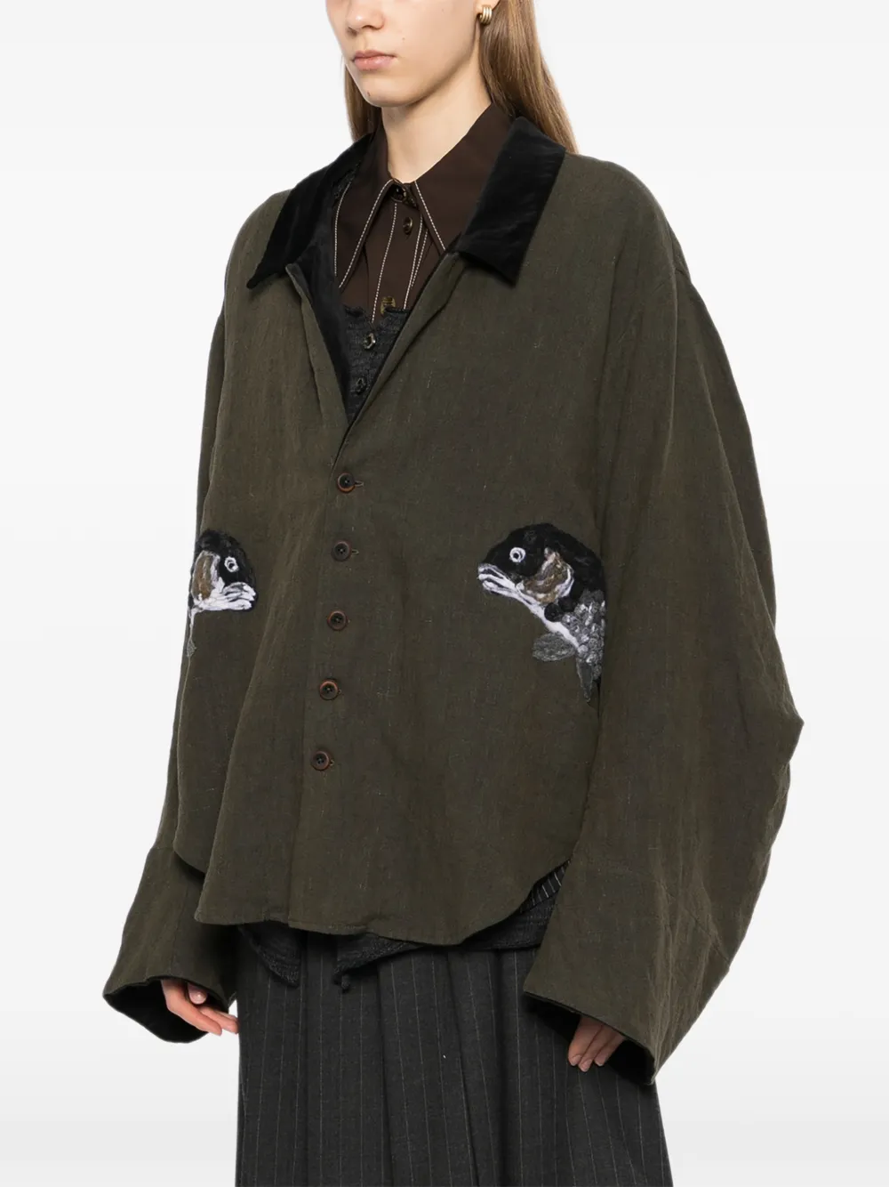  Gg In Red Applique Button Jacket - Green 