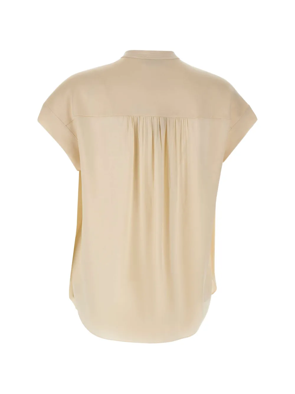 Vince Gesmockte zijden blouse met knopenbies Beige