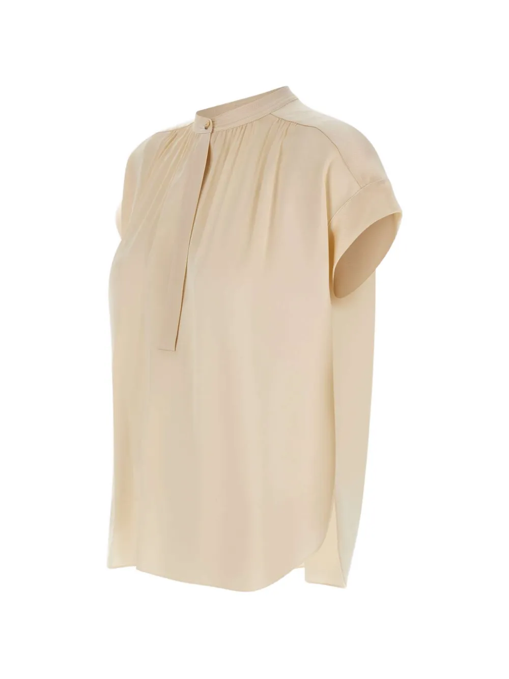 Vince Button-placket Gathered Silk Blouse - Neutrals 