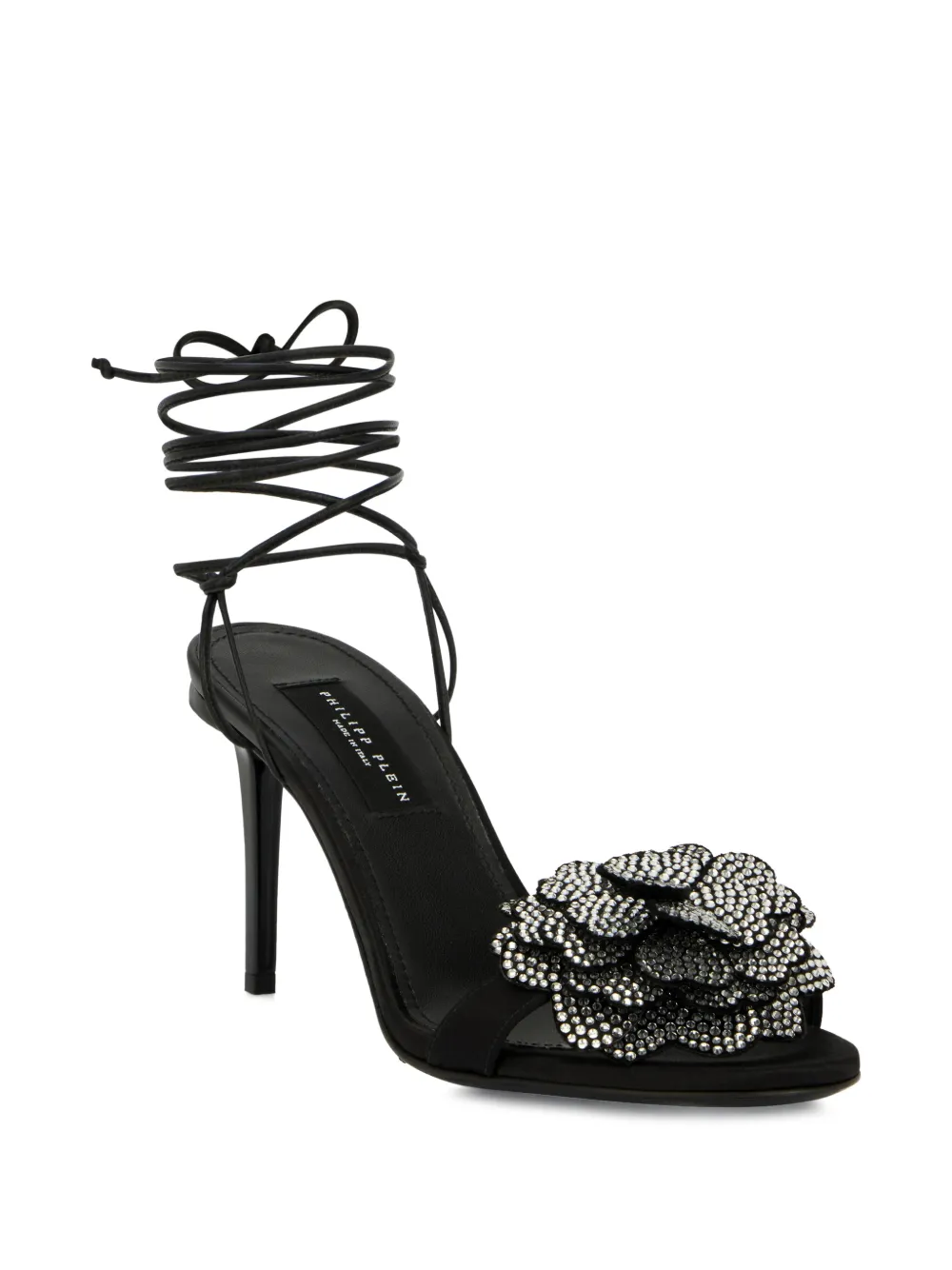Philipp Plein Sandalen met bloem-applicatie en veters Zwart