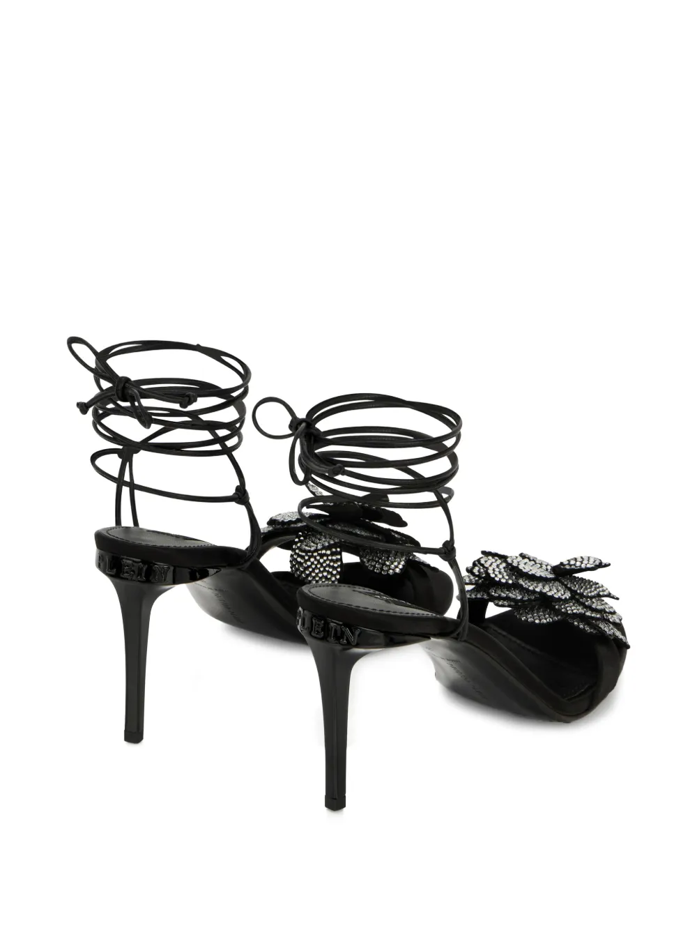 Philipp Plein Sandalen met bloem-applicatie en veters Zwart