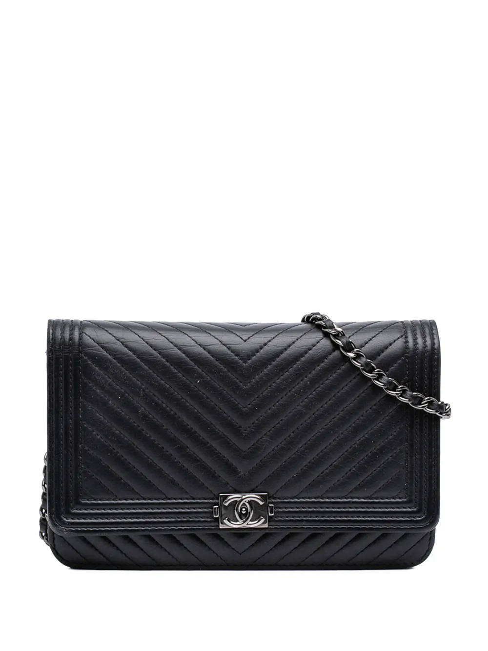 CHANEL Pre-Owned 2015-2016 Chevron Lambskin Boy Wallet on Chain crossbody bag - Nero