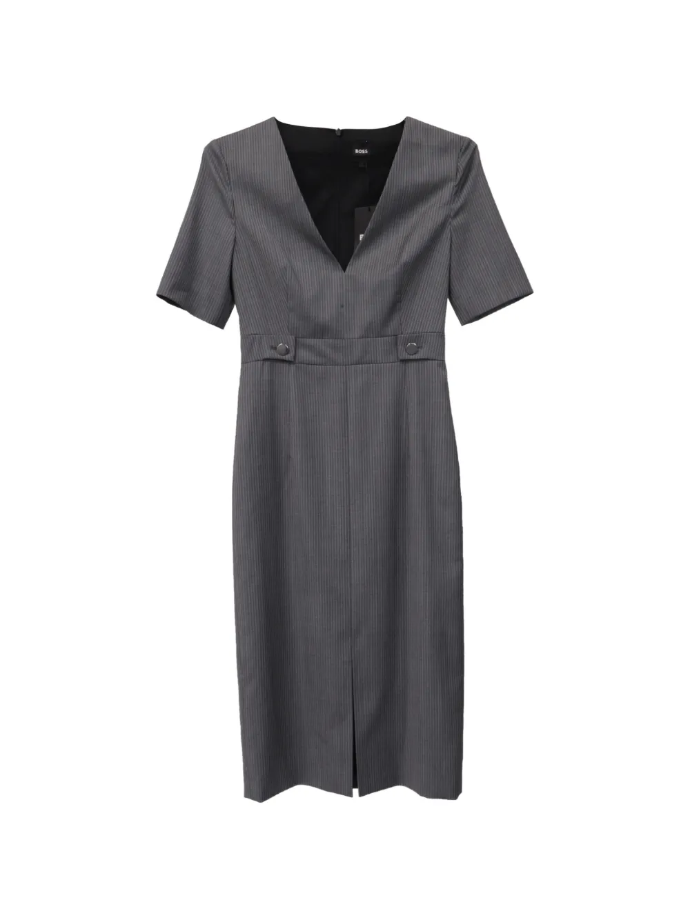 BOSS pinstripe-pattern V-neck midi dress - Grigio