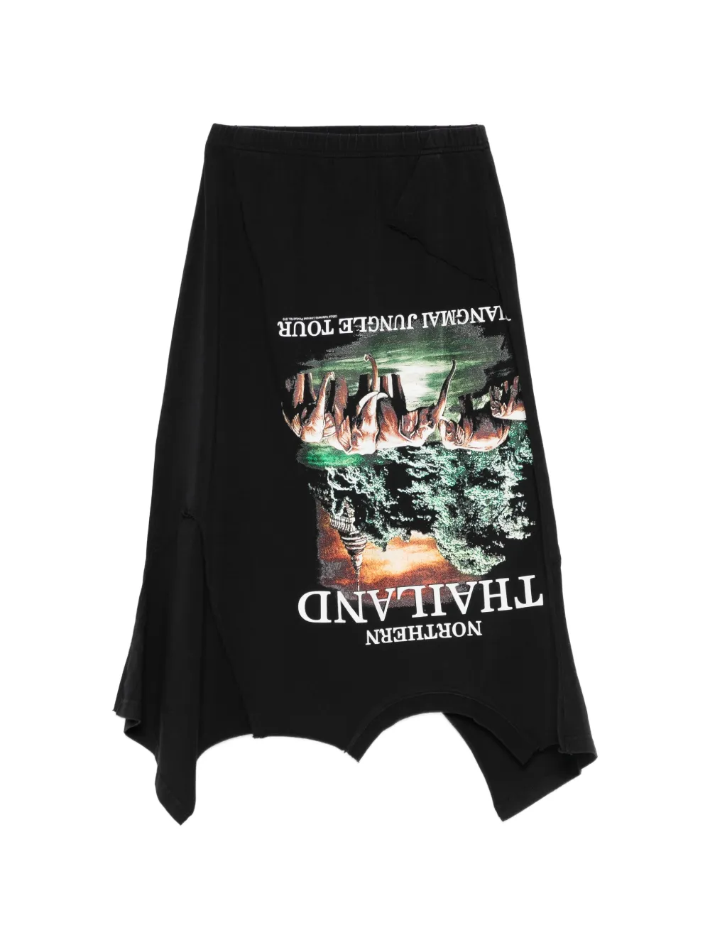 VETEMENTS Thailand' Tourist graphic-distressed midi skirt - Nero