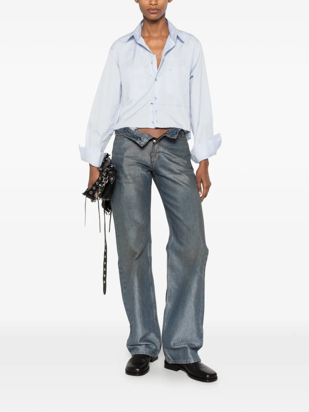 VETEMENTS Cropped shirt met gerafelde afwerking Blauw