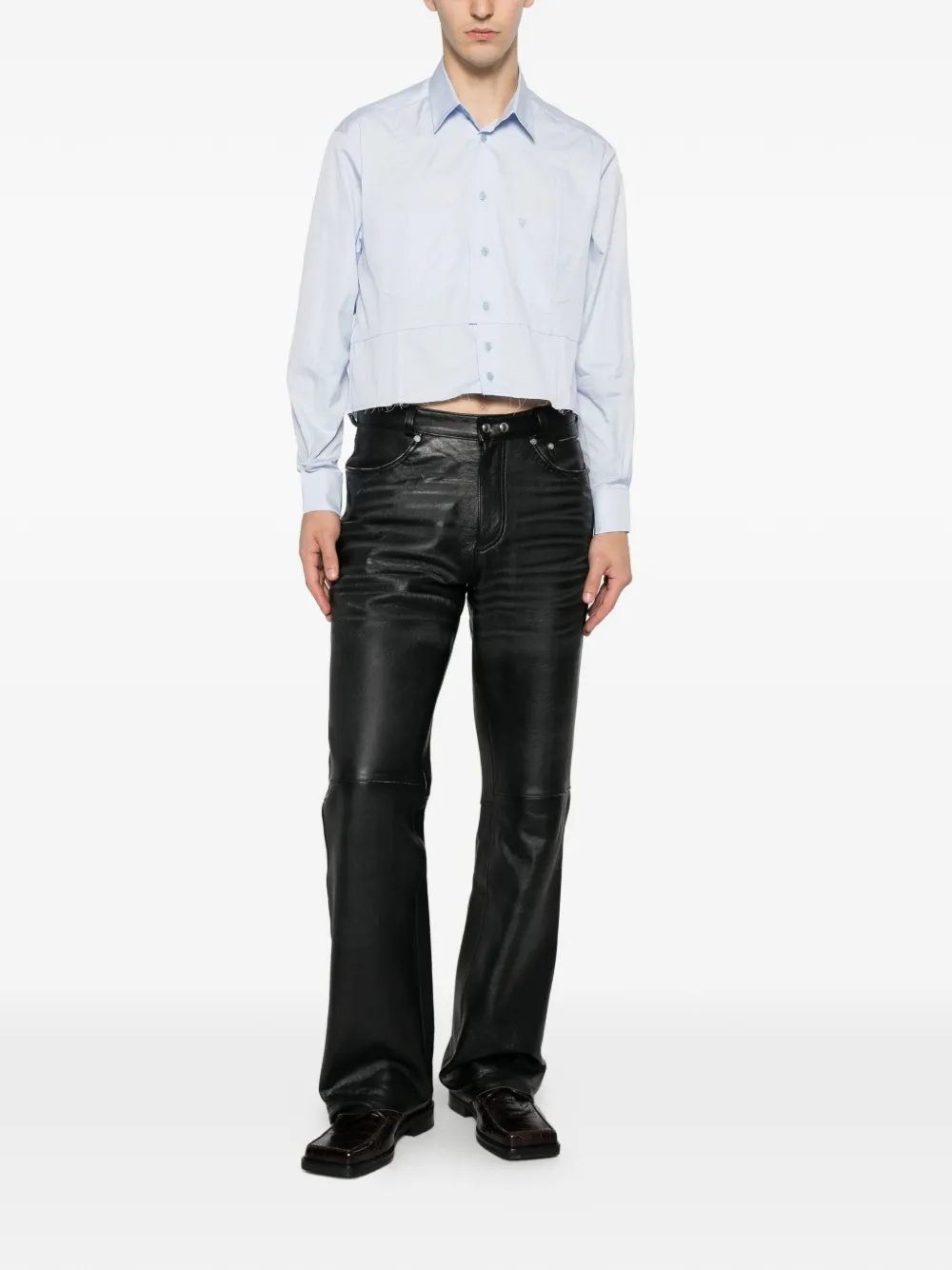 VETEMENTS Cropped shirt met gerafelde afwerking Blauw