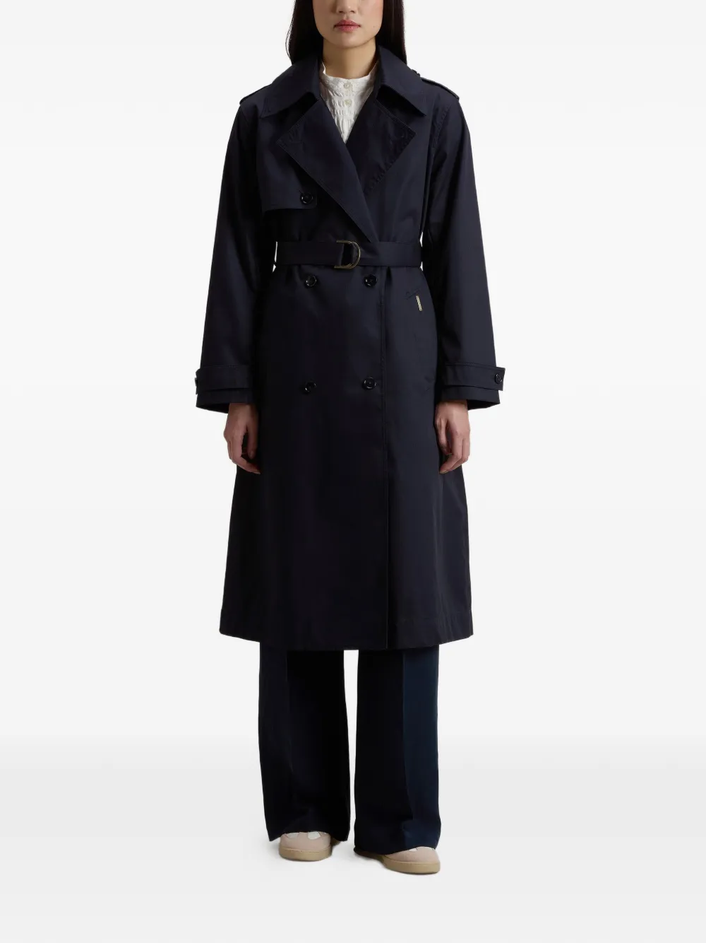  Woolrich Double-breasted Belted Trench Coat - Blue 