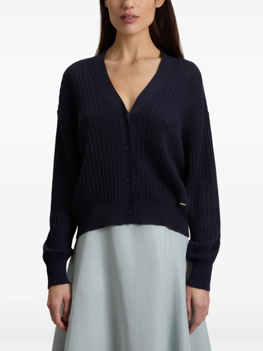  Woolrich V-neck Ribbed Cardigan - Blue 