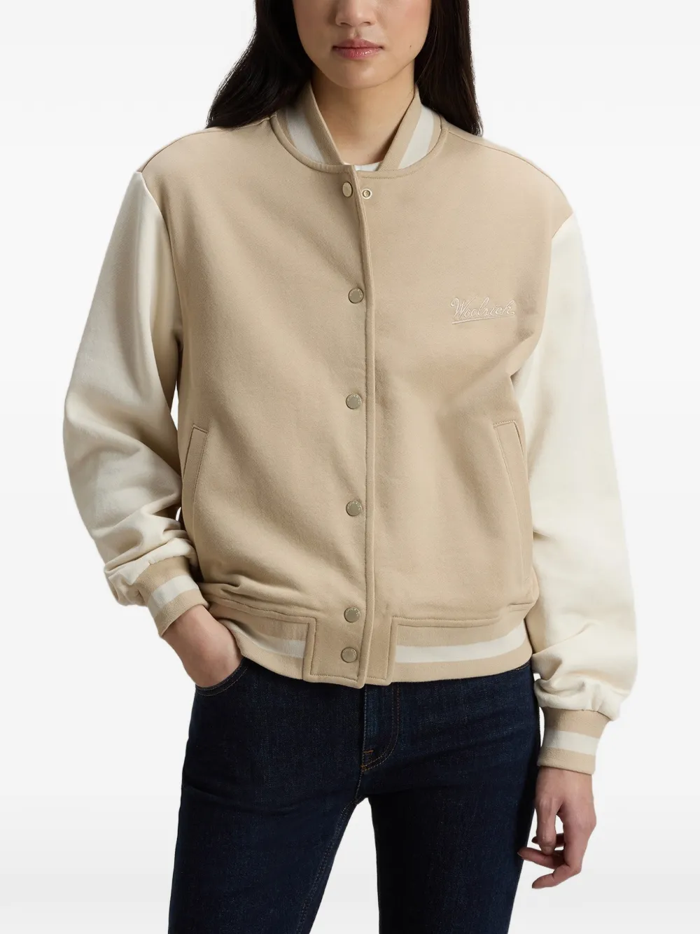 Woolrich Tweekleurig bomberjack met drukknoop Beige