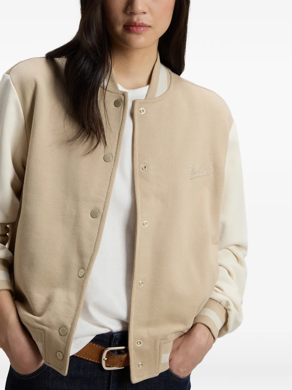 Woolrich Tweekleurig bomberjack met drukknoop Beige