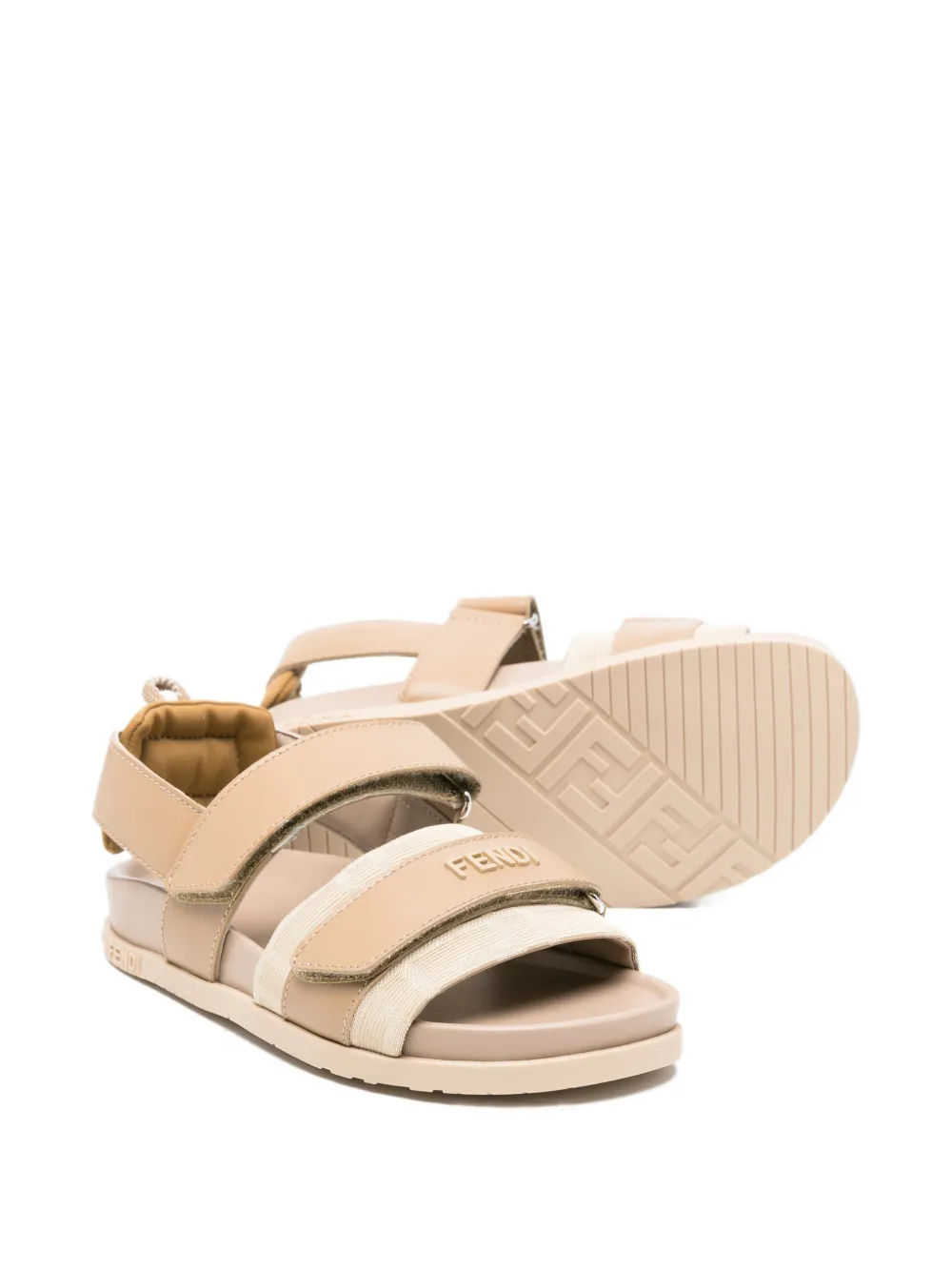 Fendi Kids Leren sandalen met klittenband Beige