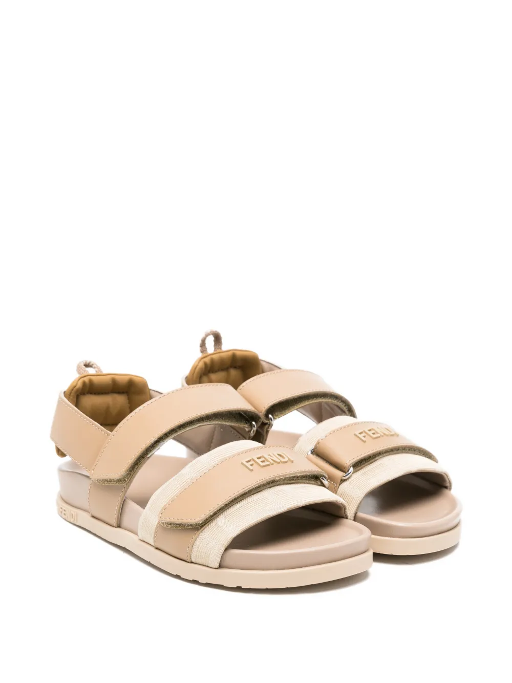 Fendi Kids Leren sandalen met klittenband Beige
