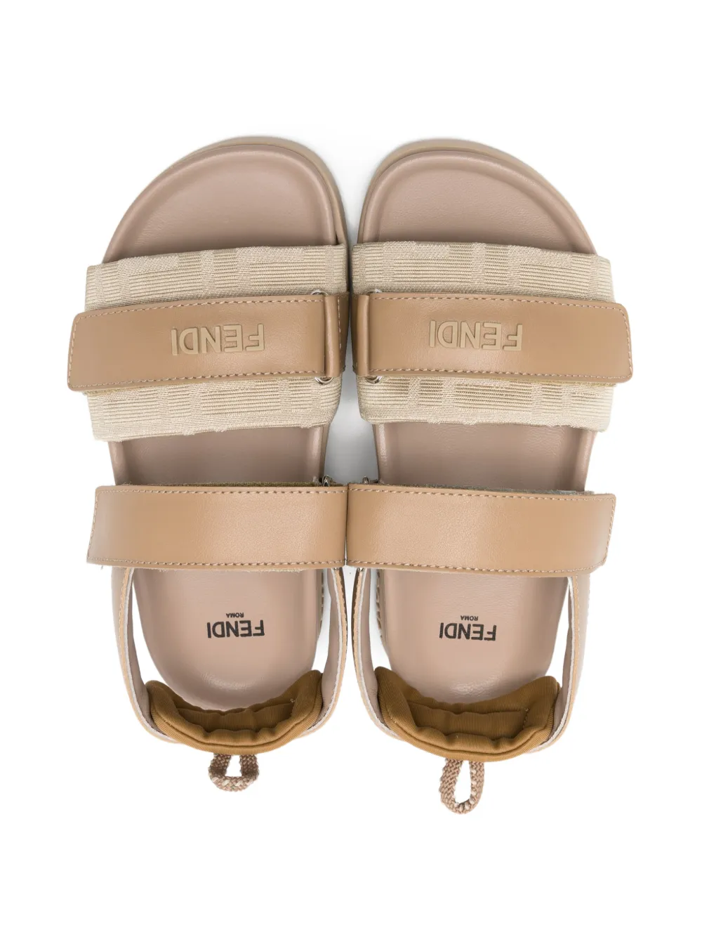 Fendi Kids Leren sandalen met klittenband Beige