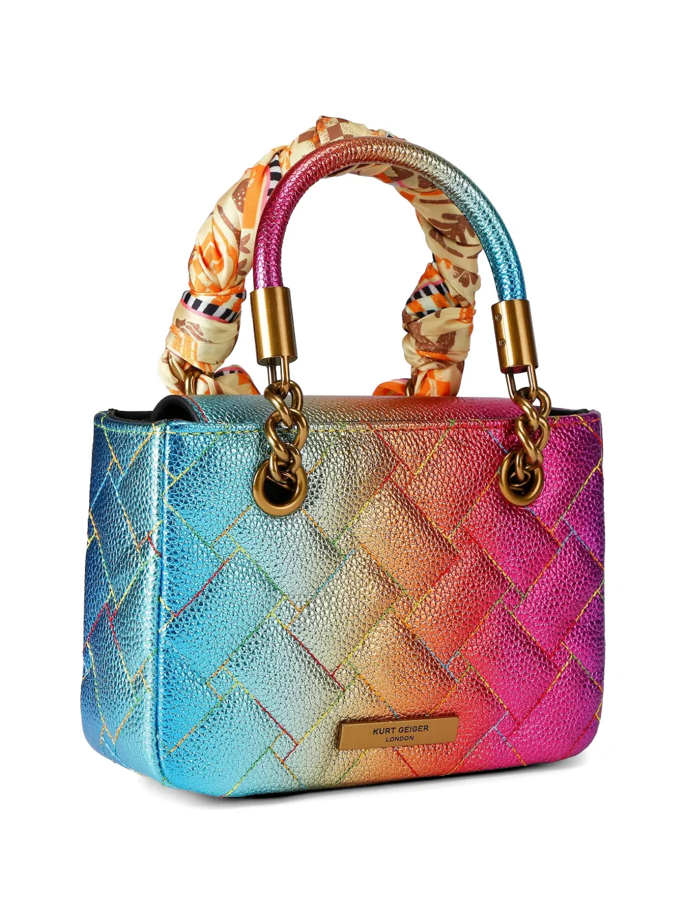  Kurt Geiger London Mini Square Kensington Quilted Tote Bag - Orange 