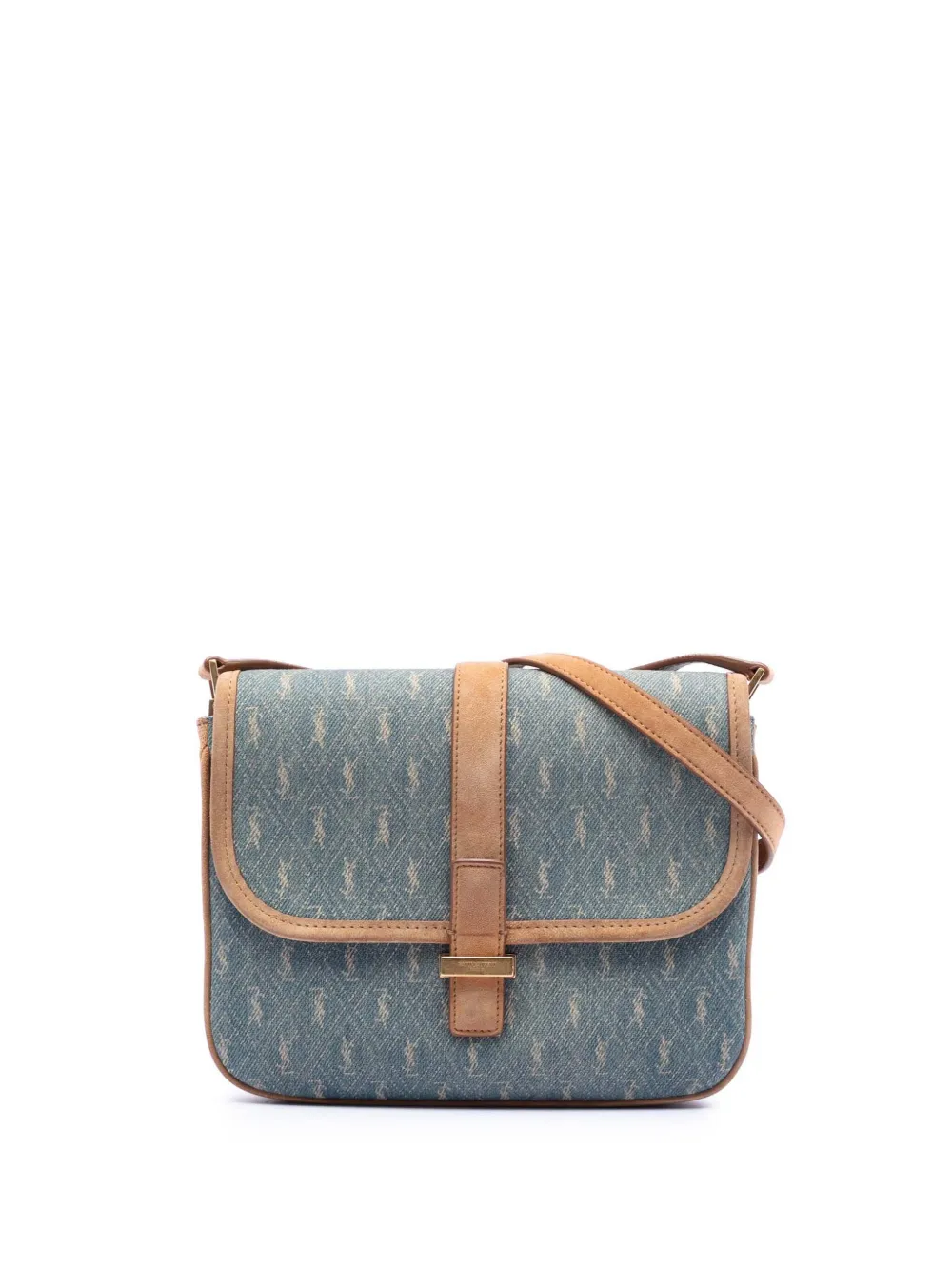 Saint Laurent Pre-Owned 2021 Suede Trimmed Denim Monogram Allover crossbody bag - Blu