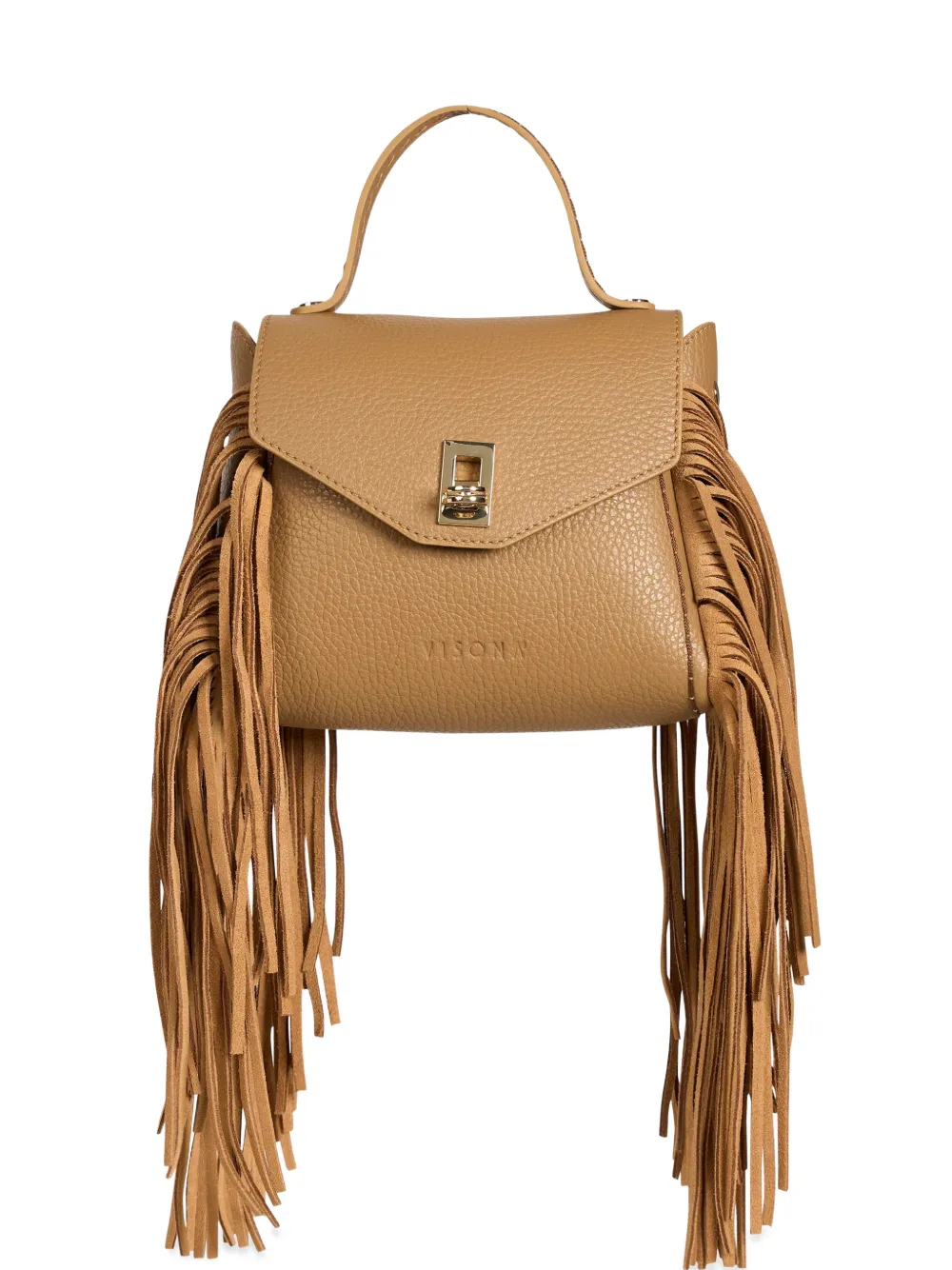 VISONA` mini Quercia fringed top-handle bag - Toni neutri